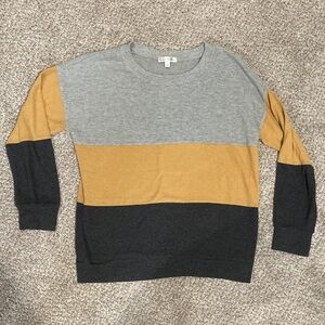 nine britton Gray, Mustard, and Black Colorblock Crewneck Sweater